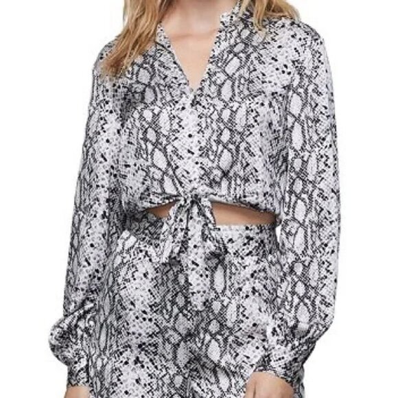 Good American Snake-Print Cropped Top Tie-Front Long Sleeve Blouse SZ 2XL / 5 - Picture 1 of 12